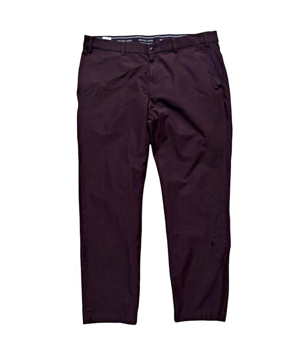 Michael Kors Regular Fit Stretch Dress Pants Brown Mens 36W Flat Front
